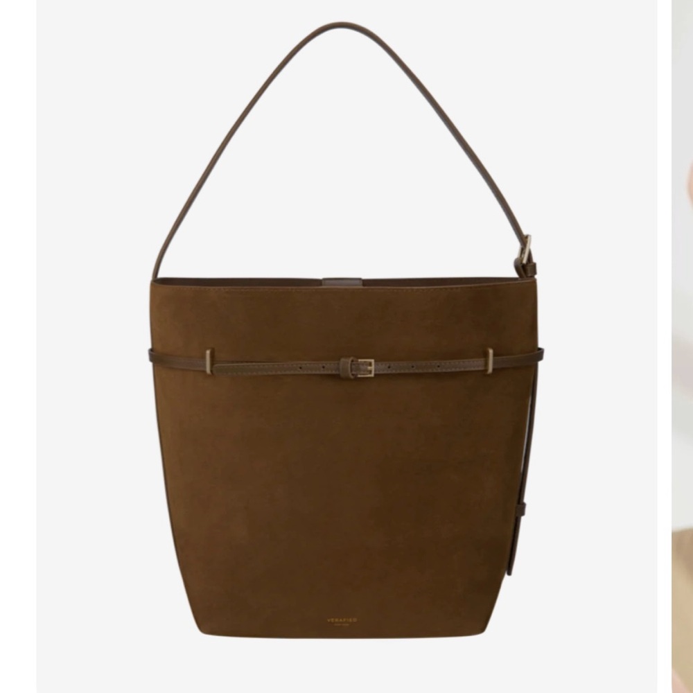 Verafied New York Toffee Suede Belted Tote Bag